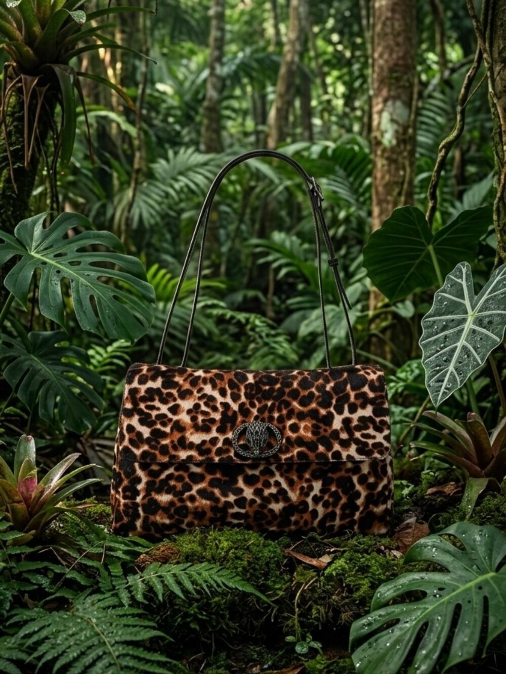 Large slouch flap bag Leopard Calfhair Leather AND large Wallet